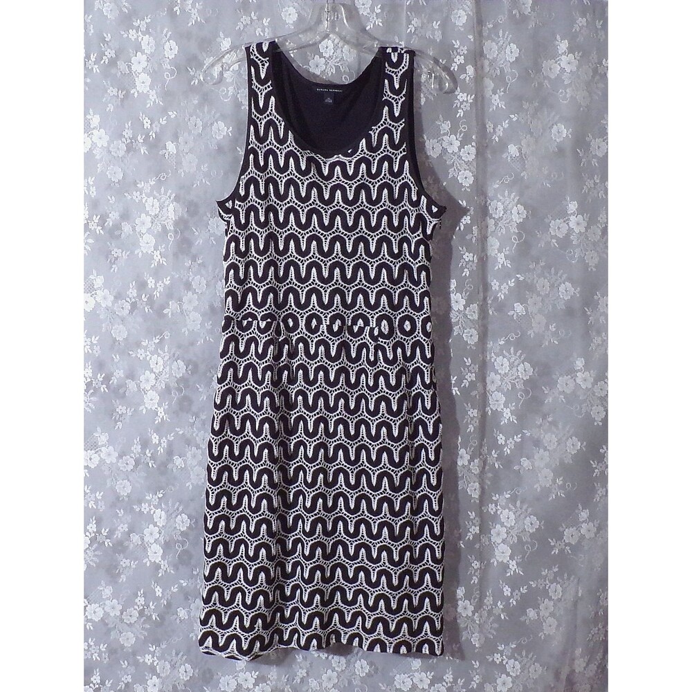 Banana Republic Black White Eyelet Sheath Dress Size 12 Cocktail Office Party